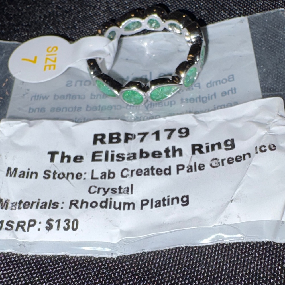 Pale Green Ice Crystal Stone Rhodium Plated Ring